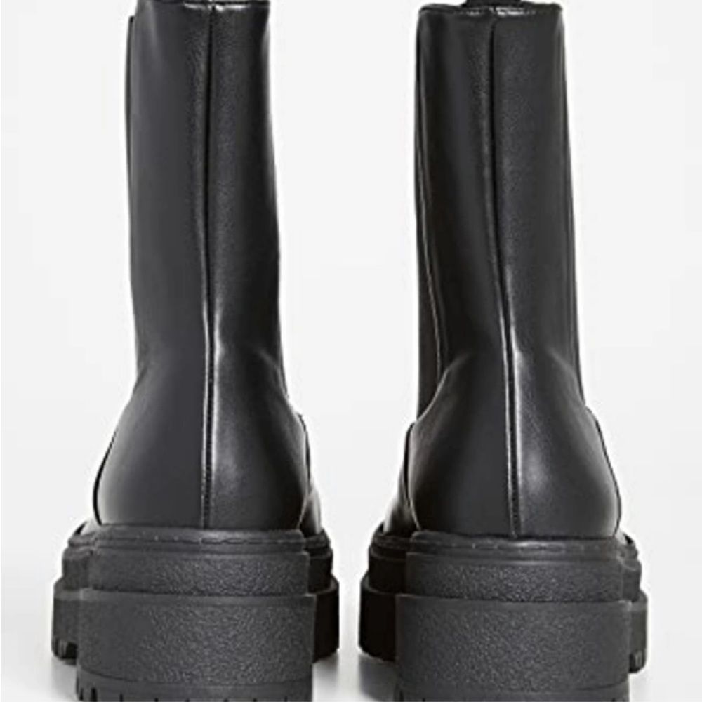 New Good American Black Leather Pull On Platform Boots - Picture 10 of 13